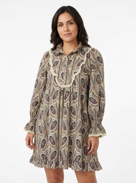 byTiMo Dresses & Skirts - byTiMo Multicolor Collared Mini Ruffle Lace Trim Dress Women Size S